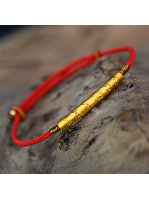 The red string brings good luck and protection, aligned with Tibetan Buddhist teachings