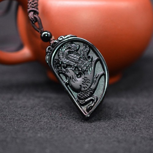 Dragon and Phoenix Obsidian Balancing Necklace - Love Union & Family Blessing Dragon and Phoenix Obsidian Balancing Necklace - Love Union & Family Blessing