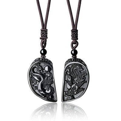 Dragon and Phoenix Obsidian Balancing Necklace - Love Union & Family Blessing