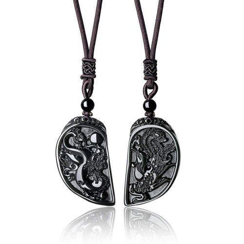 Dragon and Phoenix Obsidian Balancing Necklace - Love Union & Family Blessing Dragon and Phoenix Obsidian Balancing Necklace - Love Union & Family Blessing