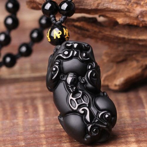 Black Obsidian Pixiu Protection Necklace - Wealth Lock & Evil Repelling Black Obsidian Pixiu Protection Necklace - Wealth Lock & Evil Repelling