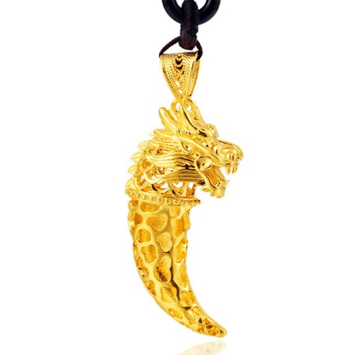 Lucky Golden Dragon Wolf Tooth Pendant Necklace - Courage & Opportunity Attraction Lucky Golden Dragon Wolf Tooth Pendant Necklace - Courage & Opportunity Attraction