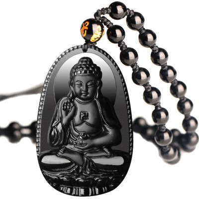 Black Obsidian Buddha Necklace for Protection - Negative Energy Blocking & Mental Clarity