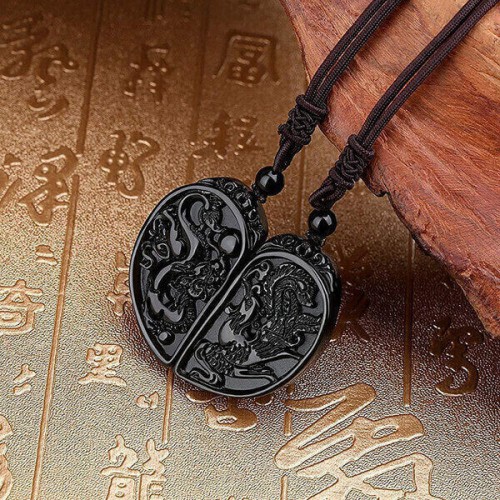 Dragon and Phoenix Obsidian Balancing Necklace - Love Union & Family Blessing Dragon and Phoenix Obsidian Balancing Necklace - Love Union & Family Blessing