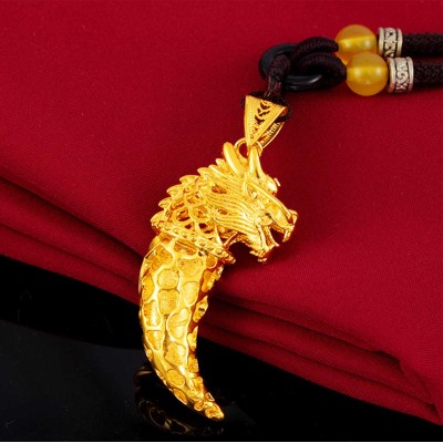 Lucky Golden Dragon Wolf Tooth Pendant Necklace - Courage & Opportunity Attraction