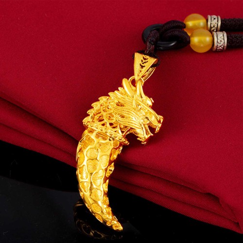 Lucky Golden Dragon Wolf Tooth Pendant Necklace - Courage & Opportunity Attraction Lucky Golden Dragon Wolf Tooth Pendant Necklace - Courage & Opportunity Attraction
