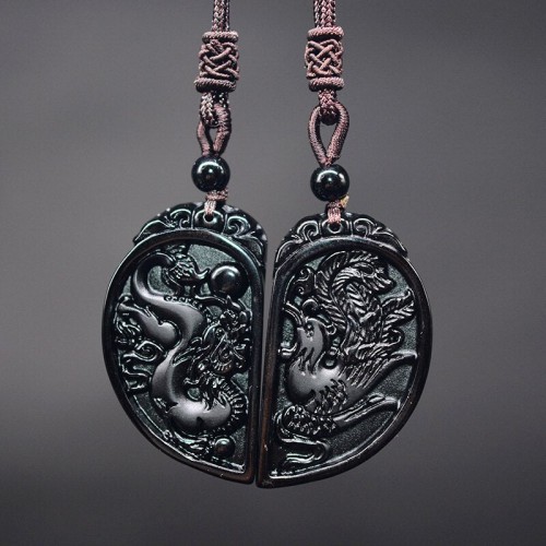 Dragon and Phoenix Obsidian Balancing Necklace - Love Union & Family Blessing Dragon and Phoenix Obsidian Balancing Necklace - Love Union & Family Blessing