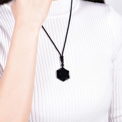 Six-Pointed Star Black Obsidian Protection Necklace - Evil Shield & Cosmic Harmony