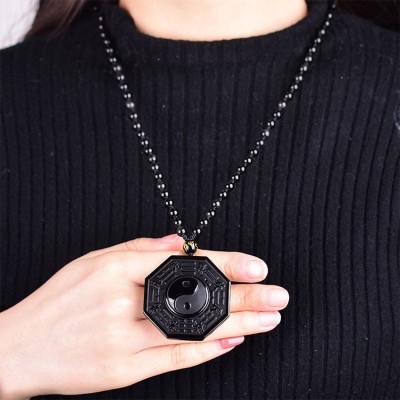 Yin and Yang Black Obsidian Positivity Necklace - Life Balance & Confidence Boost