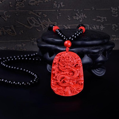 Cinnabar Dragon Pendant Necklace - Career Authority & Evil Repelling Cinnabar Dragon Pendant Necklace - Career Authority & Evil Repelling
