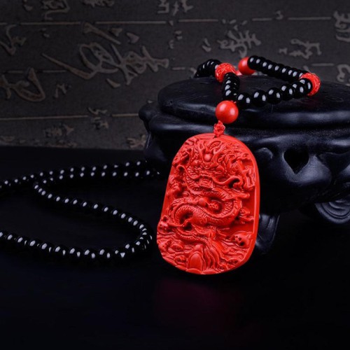 Cinnabar Dragon Pendant Necklace - Career Authority & Evil Repelling Cinnabar Dragon Pendant Necklace - Career Authority & Evil Repelling