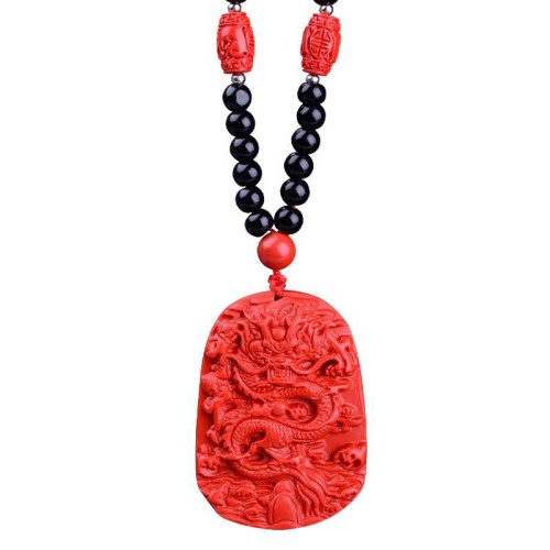 Cinnabar Dragon Pendant Necklace - Career Authority & Evil Repelling Cinnabar Dragon Pendant Necklace - Career Authority & Evil Repelling