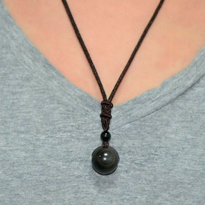 Rainbow Eye Obsidian Sphere Pendant Necklace - Psychic Protection & Emotional Stability