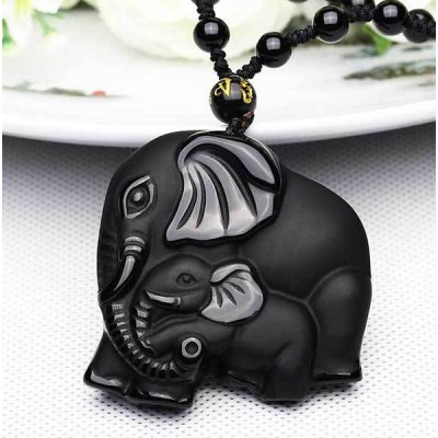 Black Obsidian Elephant Necklace - Stability & Wealth Guardianship