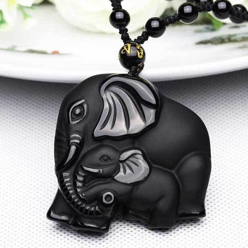 Black Obsidian Elephant Necklace - Stability & Wealth Guardianship