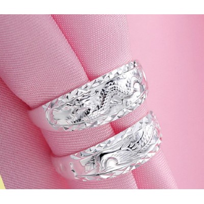 Silver Dragon Phoenix Couple Ring