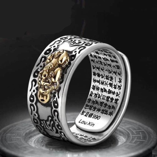 Mantra Engraved Pixiu Feng Shui Ring for Wealth and Protection Mantra Engraved Pixiu Feng Shui Ring for Wealth and Protection