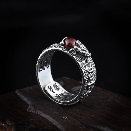 Red Garnet Stone Mantra Ring Red Garnet Stone Mantra Ring
