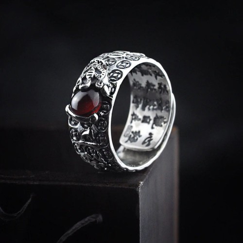 Red Garnet Stone Mantra Ring Red Garnet Stone Mantra Ring