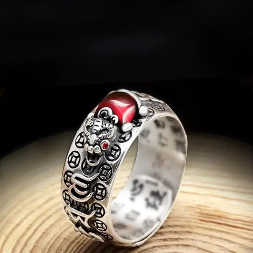 Red Garnet Stone Mantra Ring Red Garnet Stone Mantra Ring