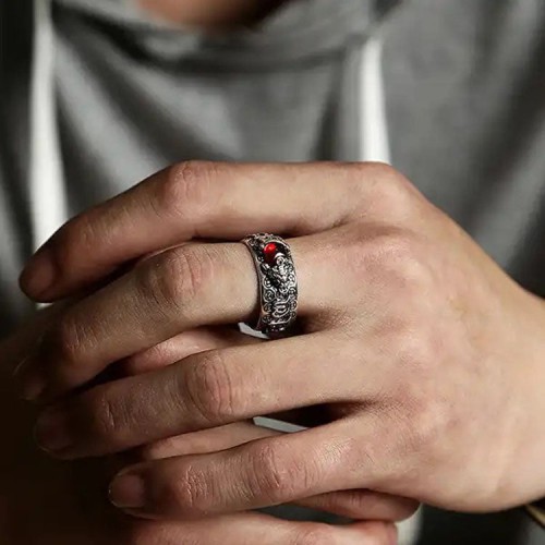 Red Garnet Stone Mantra Ring Red Garnet Stone Mantra Ring