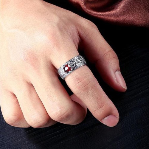 Red Garnet Stone Mantra Ring Red Garnet Stone Mantra Ring
