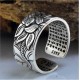 Buddhist Ring with Lotus and Heart Sutra