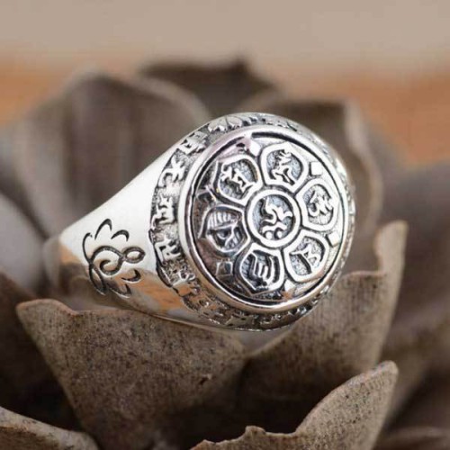 Om Mani Padme Hum Lotus Mantra Ring – Silver, Gold Om Mani Padme Hum Lotus Mantra Ring – Silver, Gold