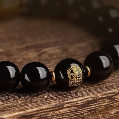 Black Obsidian Heart Sutra Buddha Bead Bracelet Black Obsidian Heart Sutra Buddha Bead Bracelet