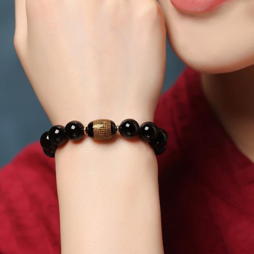 Black Obsidian Heart Sutra Buddha Bead Bracelet Black Obsidian Heart Sutra Buddha Bead Bracelet