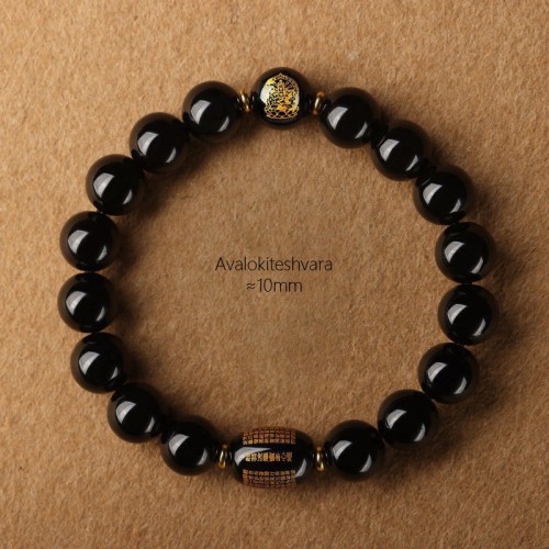 Black Obsidian Heart Sutra Buddha Bead Bracelet Black Obsidian Heart Sutra Buddha Bead Bracelet