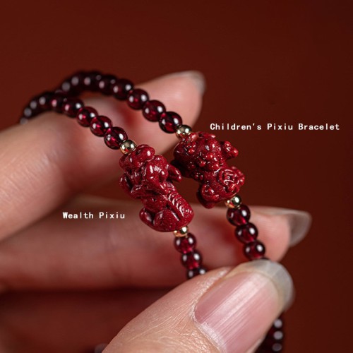 Garnet and Cinnabar Pixiu Bracelet Garnet and Cinnabar Pixiu Bracelet