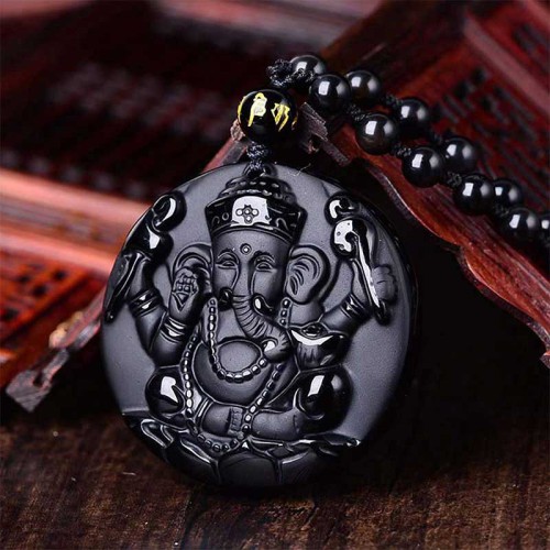 Obsidian Ganesha Success Necklace - Obstacle Removal & Creative Flow Obsidian Ganesha Success Necklace - Obstacle Removal & Creative Flow