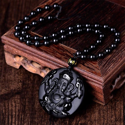 Obsidian Ganesha Success Necklace - Obstacle Removal & Creative Flow Obsidian Ganesha Success Necklace - Obstacle Removal & Creative Flow
