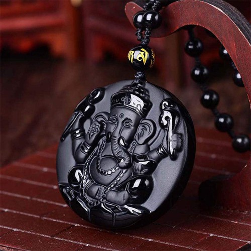 Obsidian Ganesha Success Necklace - Obstacle Removal & Creative Flow Obsidian Ganesha Success Necklace - Obstacle Removal & Creative Flow