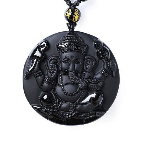 Obsidian Ganesha Success Necklace - Obstacle Removal & Creative Flow Obsidian Ganesha Success Necklace - Obstacle Removal & Creative Flow