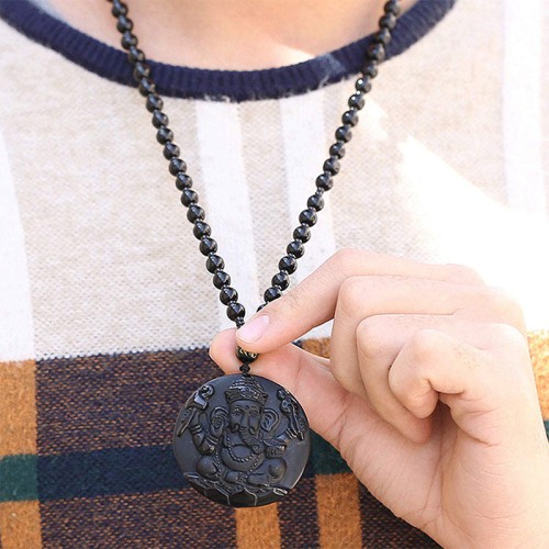 Obsidian Ganesha Success Necklace - Obstacle Removal & Creative Flow Obsidian Ganesha Success Necklace - Obstacle Removal & Creative Flow