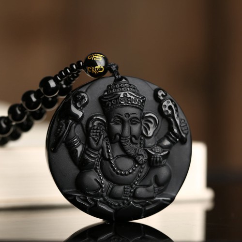 Obsidian Ganesha Success Necklace - Obstacle Removal & Creative Flow Obsidian Ganesha Success Necklace - Obstacle Removal & Creative Flow
