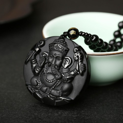 Obsidian Ganesha Success Necklace - Obstacle Removal & Creative Flow Obsidian Ganesha Success Necklace - Obstacle Removal & Creative Flow