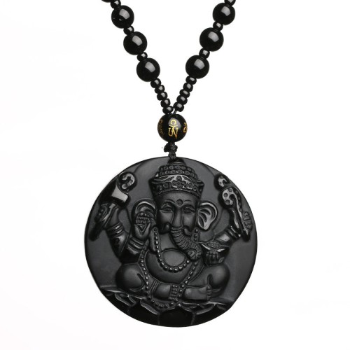 Obsidian Ganesha Success Necklace - Obstacle Removal & Creative Flow Obsidian Ganesha Success Necklace - Obstacle Removal & Creative Flow