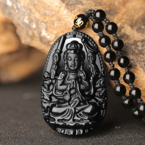 Natural Black Obsidian Eight Guardian Deity Pendant Natural Black Obsidian Eight Guardian Deity Pendant