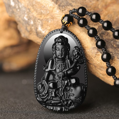 Natural Black Obsidian Eight Guardian Deity Pendant Natural Black Obsidian Eight Guardian Deity Pendant