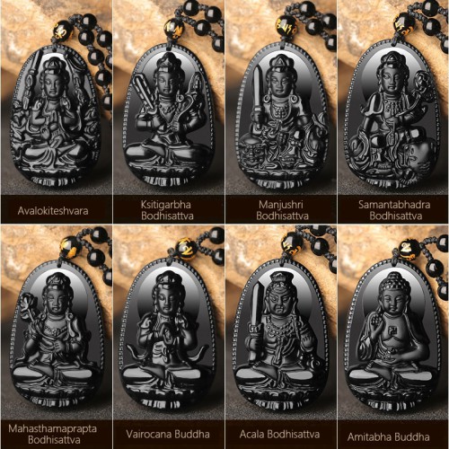 Natural Black Obsidian Eight Guardian Deity Pendant Natural Black Obsidian Eight Guardian Deity Pendant