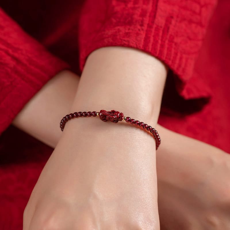 The Garnet and Cinnabar Pixiu Bracelet on My Wrist