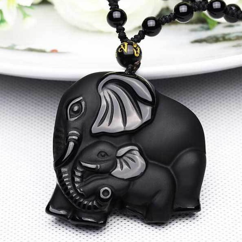 This Black Obsidian Elephant Necklace Holds Two