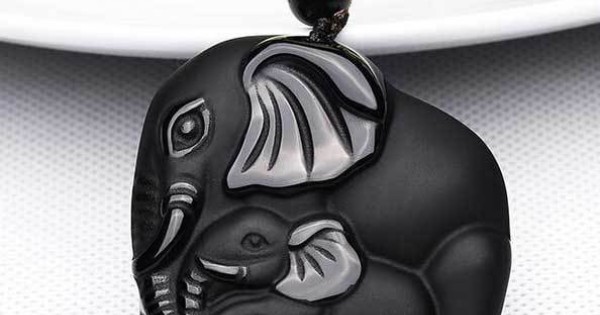 This Black Obsidian Elephant Necklace Holds Two
