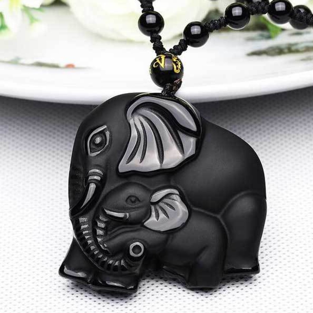 This Black Obsidian Elephant Necklace Holds Two