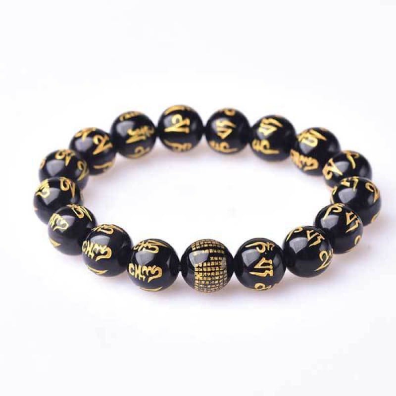 This Obsidian Six Word Mantra Bead Bracelet Guards Me