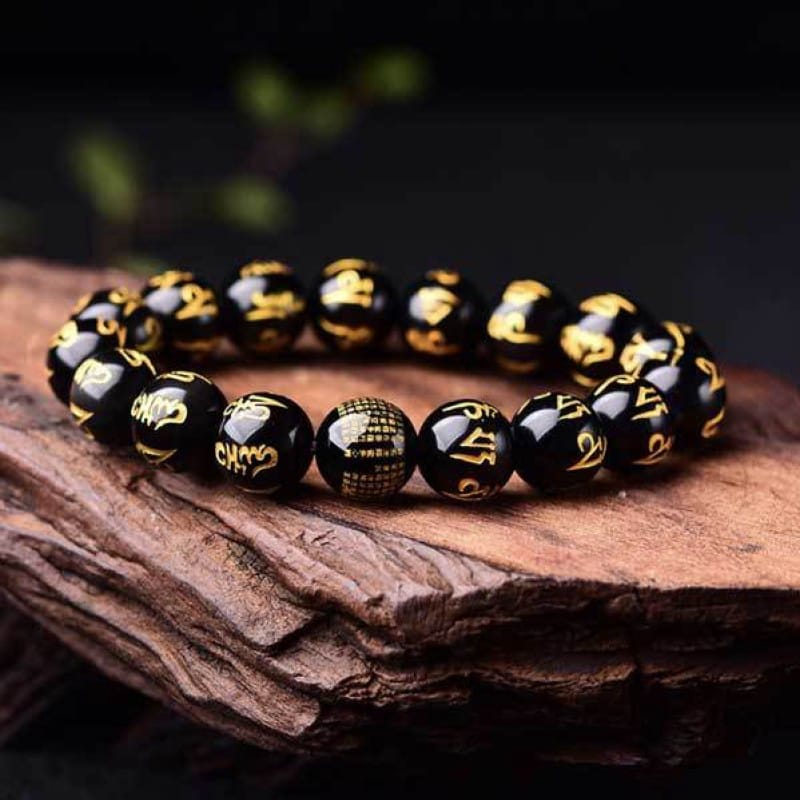 This Obsidian Six Word Mantra Bead Bracelet Guards Me