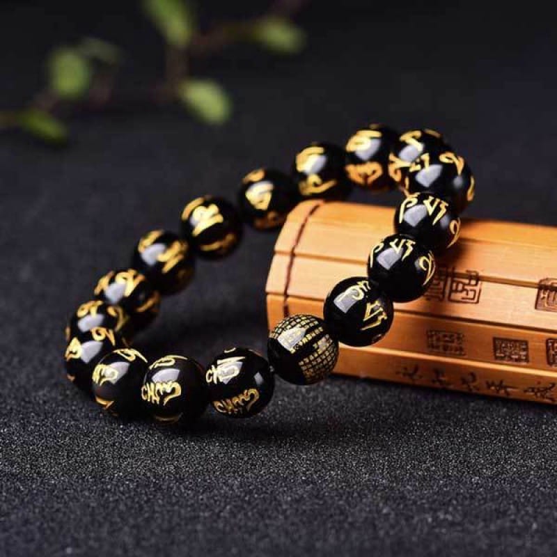 This Obsidian Six Word Mantra Bead Bracelet Guards Me